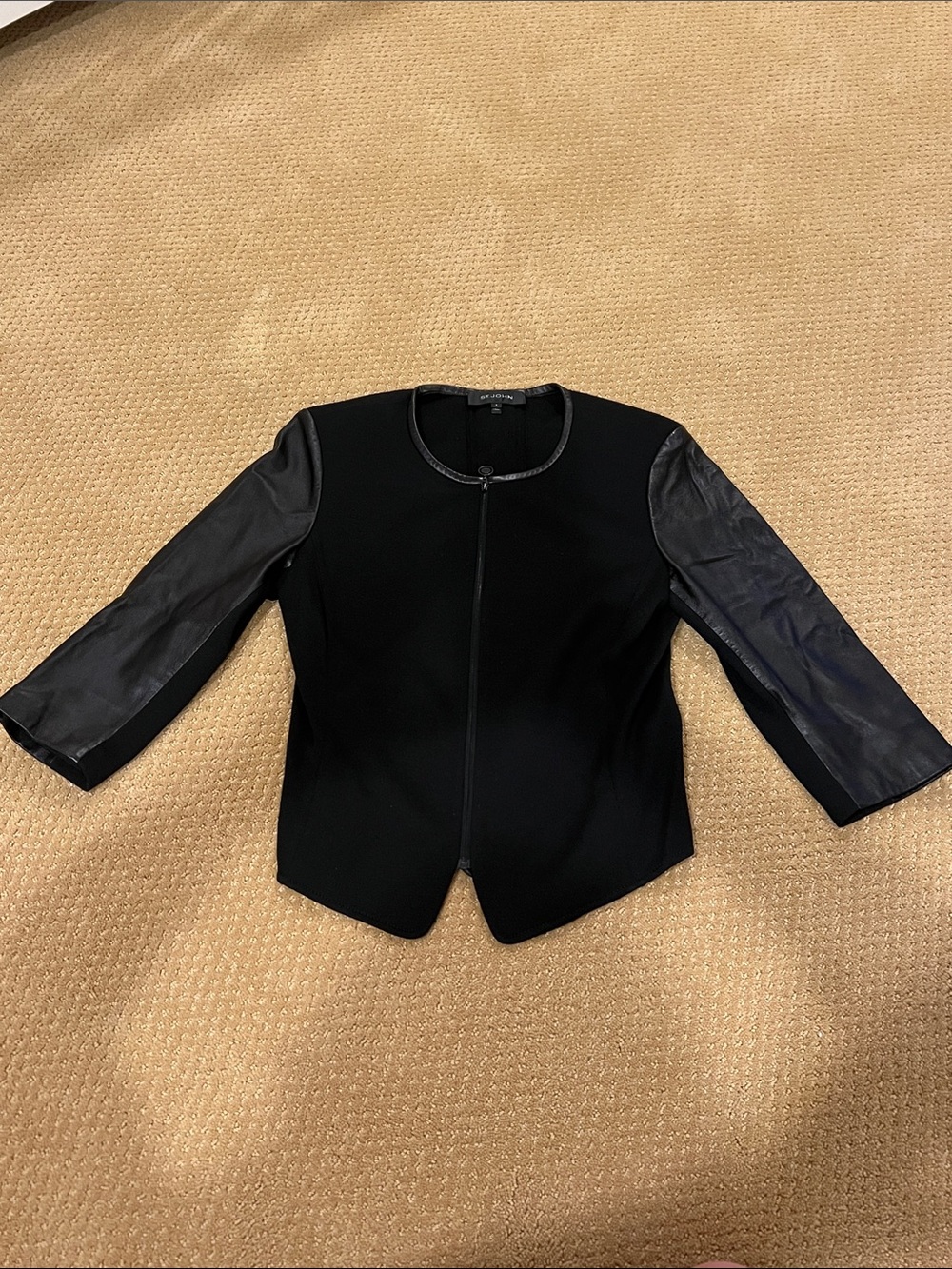 St. John Black Mixed-Media Zip Front Women's Jacket